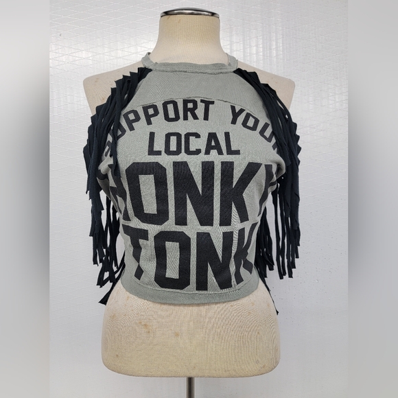 Vamp Designs Tops - Honky Tonk Fringe Halter Top Upcycled